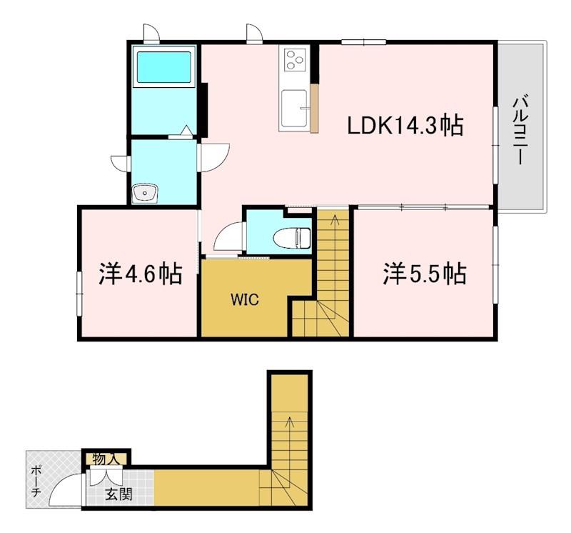 プランドールII番館(2LDK/2階)の間取り写真