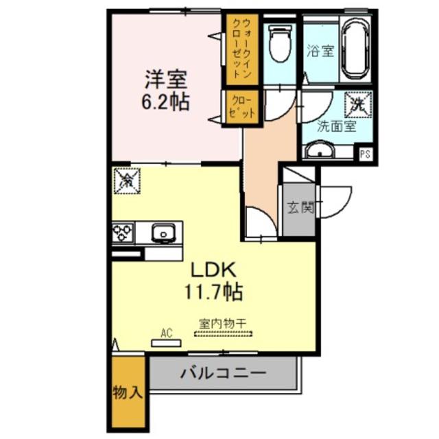 グランドソレーユ久宝寺(1LDK/2階)の間取り写真