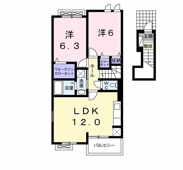 ヴァイオレット ハーモニー(2LDK/2階)の間取り写真