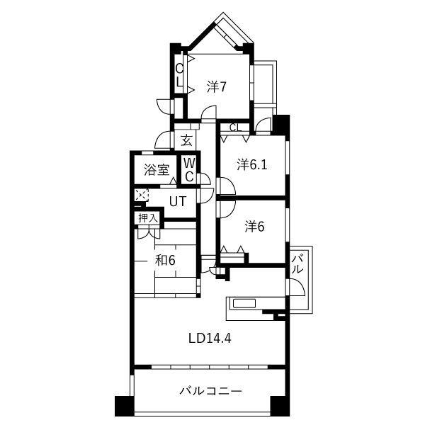 ロイヤルマンション四日市芝田(4LDK/7階)の間取り写真