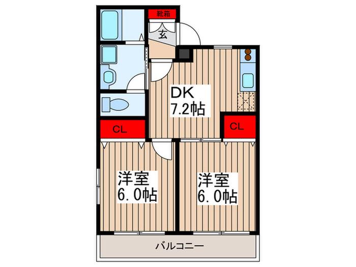 パルコート東大宮(2DK/3階)の間取り写真