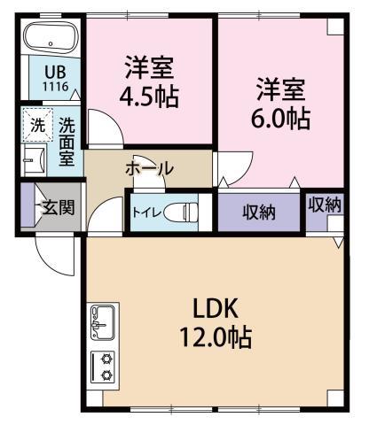 カーサ ソーレ(2LDK/2階)の間取り写真