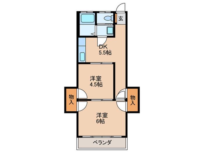 サンシャインミナミ(2DK/2階)の間取り写真