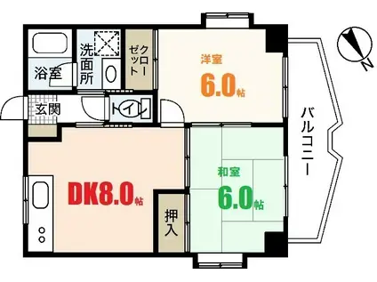 古市ザ・スカイ(2DK/6階)の間取り写真