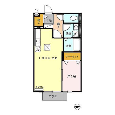 アヴァンセB棟(1LDK/1階)の間取り写真