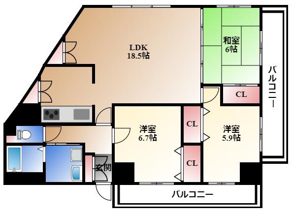 ファヴォール白壁(3LDK/4階)の間取り写真