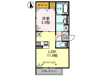 セッティエーム高崎 B(1LDK/2階)の間取り写真