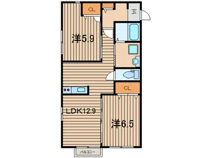 ベルジュA(2LDK/1階)の間取り写真