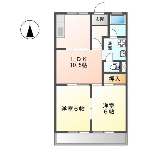 グリーンハイツA(2LDK/2階)の間取り写真