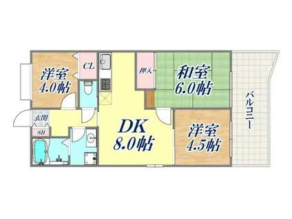 ライオンズマンション新長田(3LDK/6階)の間取り写真
