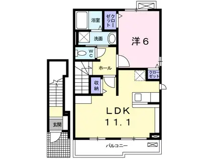 アンソレイエ飾磨 II番館(1LDK/2階)の間取り写真