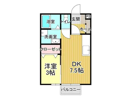 セジュール・モナリエK(1DK/2階)の間取り写真