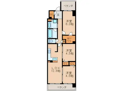プレサンスジェネ新栄町駅前 葵(3LDK/12階)の間取り写真