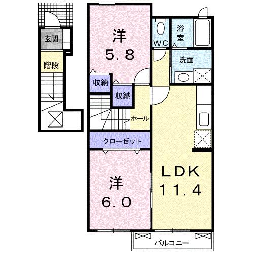 メゾン・シャンボール(2LDK/2階)の間取り写真