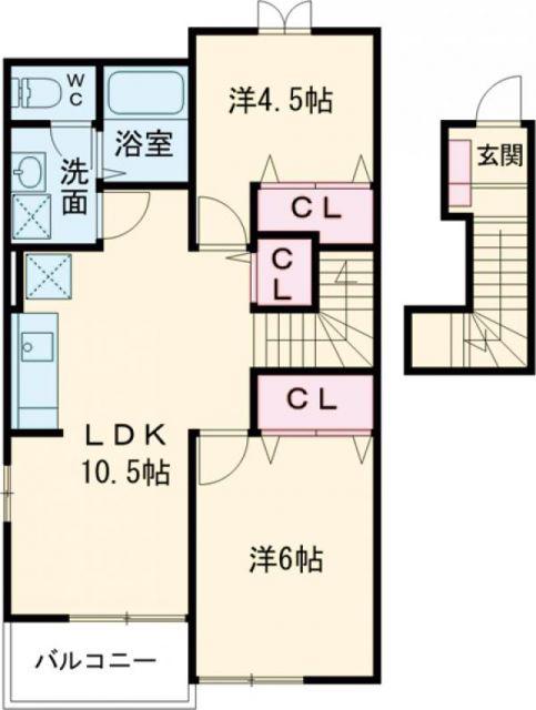 サニーレーン(2LDK/2階)の間取り写真