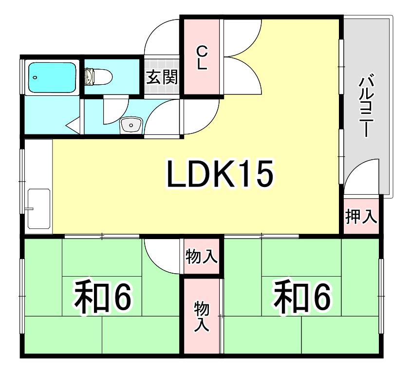 明舞13団地46号棟(2LDK/3階)の間取り写真