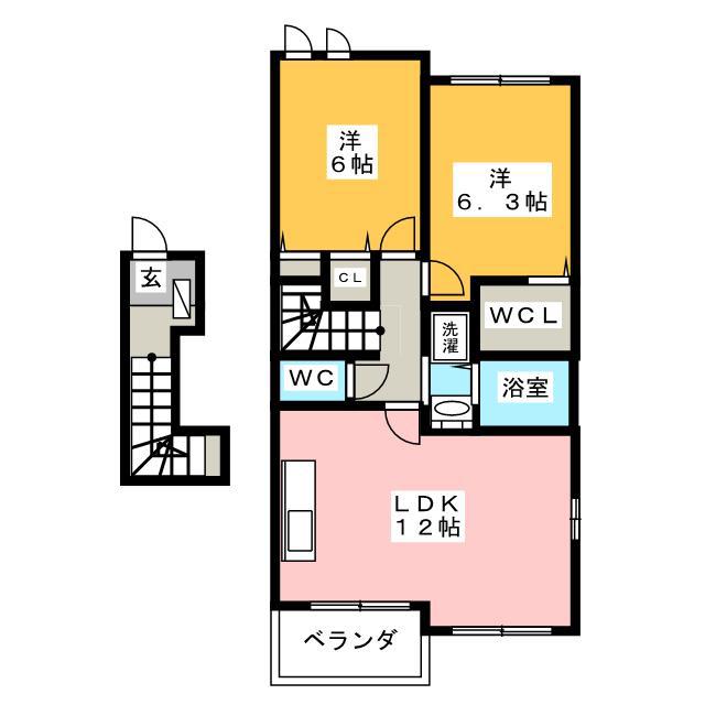 エスペランスA(2LDK/2階)の間取り写真