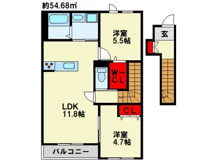 リオーネ富野(2LDK/2階)の間取り写真