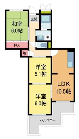ハイツ栄光(3LDK/2階)の間取り写真