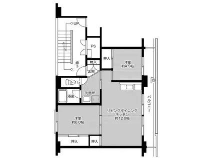 ビレッジハウス寿古1号棟(2LDK/4階)の間取り写真