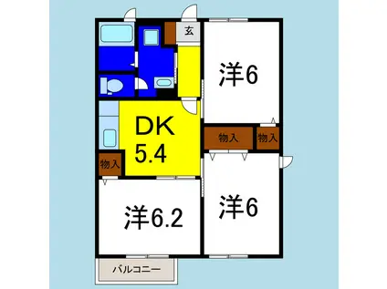 ハレクラニI(3DK/2階)の間取り写真