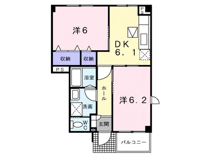 グリーン・ヴューB棟(2DK/1階)の間取り写真