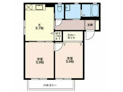 サンクレストI(2K/2階)の間取り写真