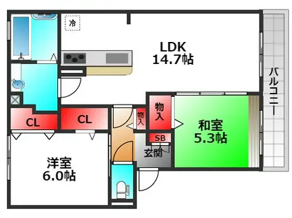 シャンテ春日(2LDK/1階)の間取り写真