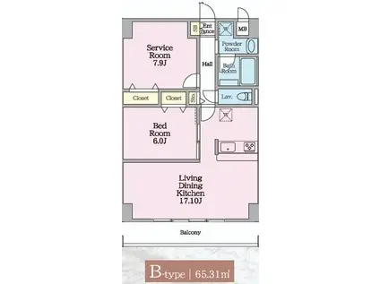 プレド・ラガール(2LDK/9階)の間取り写真