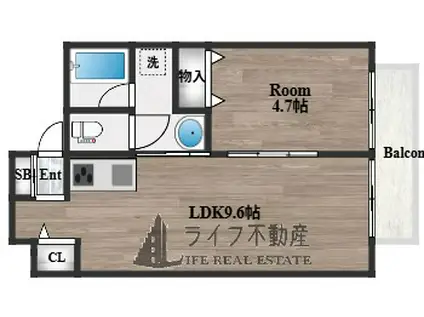 グランガーデン足代新町(1LDK/4階)の間取り写真