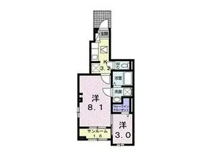 アンソレイエV(1K/1階)の間取り写真