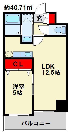 THE SQUARE・SUITE RESIDENCE(1LDK/5階)の間取り写真