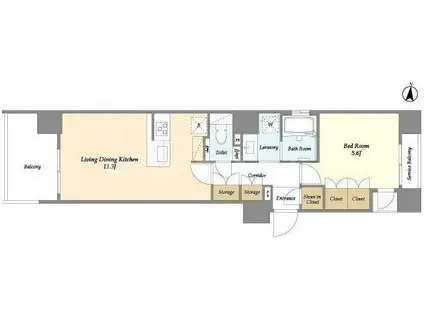 シーズンフラッツ押上サウス(1LDK/7階)の間取り写真