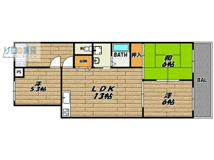 アルク宝塚(3LDK/3階)の間取り写真