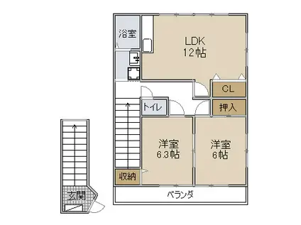 ハイステージ東田A(2LDK/2階)の間取り写真