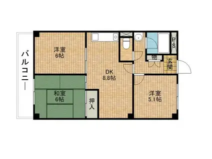 天王タウンハイツ(3LDK/2階)の間取り写真