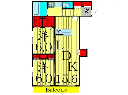 ワン・ドゥ・シアットIII(2LDK/2階)の間取り写真