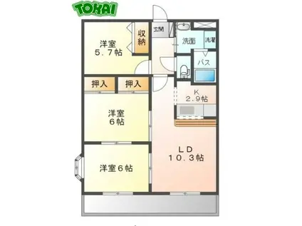 ハイム中川III(3LDK/4階)の間取り写真