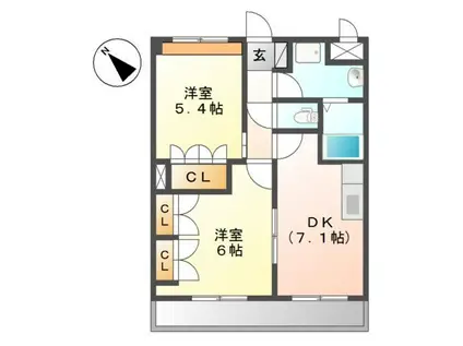 ガーデンヒルズNAKAYAMA弐番館(2DK/2階)の間取り写真