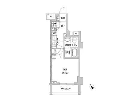 メトロステージ上野(1K/2階)の間取り写真