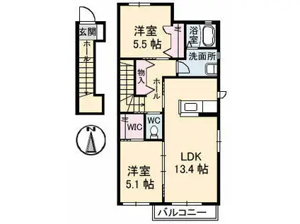 ウィステリアA棟(2LDK/2階)の間取り写真