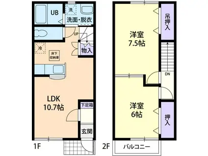 アンソレイユA(2LDK/1階)の間取り写真
