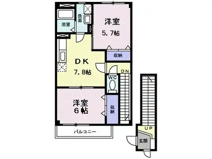 パームハイツ高田B棟(2DK/2階)の間取り写真