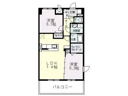 プラシードU・I(2LDK/2階)の間取り写真