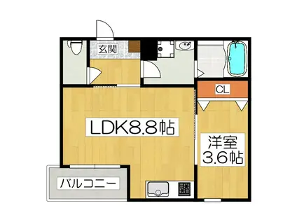 ジーメゾン山科エルヴァ(1LDK/2階)の間取り写真
