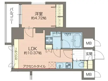 プレジオ難波ASIAN(1LDK/4階)の間取り写真