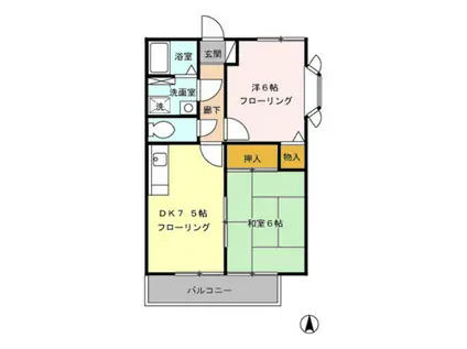 ジュネスハイム II棟(2DK/1階)の間取り写真