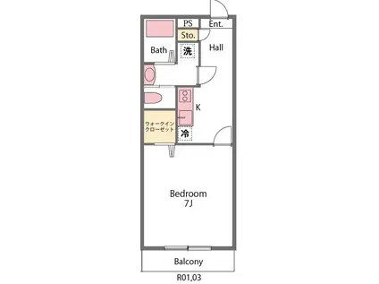 アルタイル(1K/1階)の間取り写真