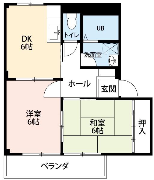 ハピネス西之坊(2DK/1階)の間取り写真