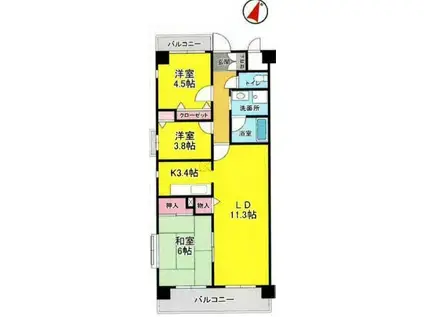 アロンディール(3LDK/2階)の間取り写真